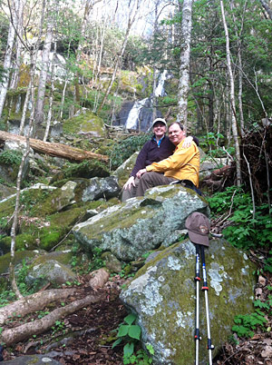 Sue and John at the waterfall